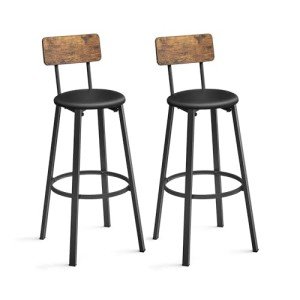 Set of 2 Rustic Bar Stools with Footrest