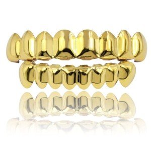 Hip Hop Gold Grillz Set with Zirconia Diamonds