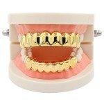 Hip Hop Gold Grillz Set with Zirconia Diamonds