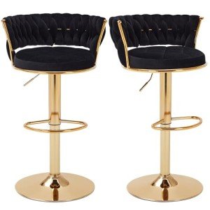 Stylish Adjustable Velvet Bar Stools Set of 2
