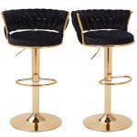 Stylish Adjustable Velvet Bar Stools Set of 2
