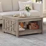 Rustic Grey Farmhouse Coffee Table with Storage