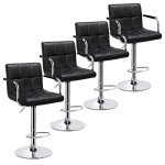 Adjustable Black Bar Stools with Armrests - 4 Pack