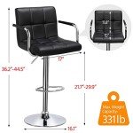 Adjustable Black Bar Stools with Armrests - 4 Pack