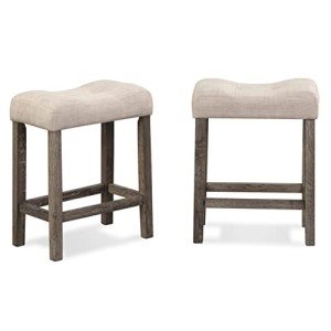 Set of 2 Taupe Tufted Counter Height Stools