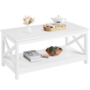 Yaheetech 2-Tier White Coffee Table with Storage