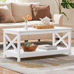 Yaheetech 2-Tier White Coffee Table with Storage