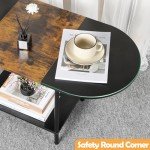 Industrial 2-Tier Oval Coffee Table with Storage