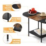 Industrial 2-Tier Oval Coffee Table with Storage