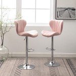 Pink Velvet Swivel Barstools - Set of 2