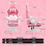 Pink Cat Ear Gaming Chair with Lumbar Cushion