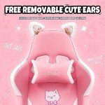 Pink Cat Ear Gaming Chair with Lumbar Cushion