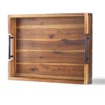 Acacia Wood Serving Tray with Metal Handles