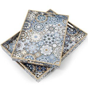 Bohemian Blue Serving Trays with Handles - Set of 2