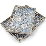 Bohemian Blue Serving Trays with Handles - Set of 2