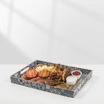 Bohemian Blue Serving Trays with Handles - Set of 2