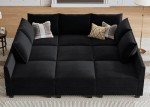Black Modular Sectional Sofa with Ottoman for Mancave