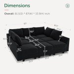 Black Modular Sectional Sofa with Ottoman for Mancave