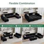 Black Modular Sectional Sofa with Ottoman for Mancave