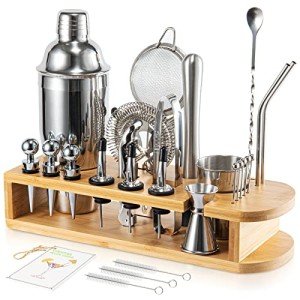 26-Piece Cocktail Shaker Set with Bamboo Stand