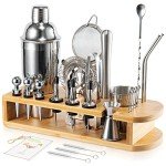 26-Piece Cocktail Shaker Set with Bamboo Stand