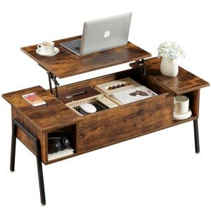 VECELO Wood Lift Top Coffee Table with Storage