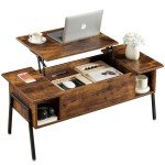 VECELO Wood Lift Top Coffee Table with Storage