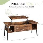 VECELO Wood Lift Top Coffee Table with Storage