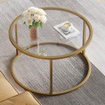 SAYGOER Round Gold Glass Coffee Table for Small Spaces