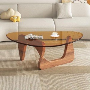 Triangle Glass Top Coffee Table for Mancave