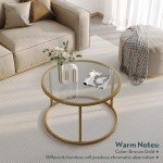 SAYGOER Round Gold Glass Coffee Table for Small Spaces