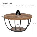 Industrial Round Coffee Table with Storage Shelves