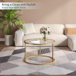 SAYGOER Round Gold Glass Coffee Table for Small Spaces