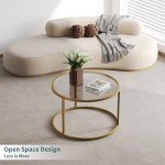 SAYGOER Round Gold Glass Coffee Table for Small Spaces