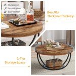 Industrial Round Coffee Table with Storage Shelves