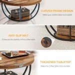 Industrial Round Coffee Table with Storage Shelves