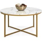 36" Faux Marble Accent Table - White/Gold