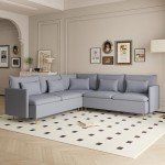 Grey L-Shaped Modular Sectional Couch with Gold Legs