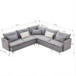 Grey L-Shaped Modular Sectional Couch with Gold Legs