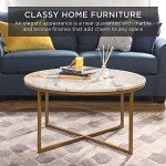 36" Faux Marble Accent Table - White/Gold