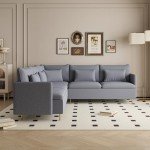 Grey L-Shaped Modular Sectional Couch with Gold Legs