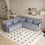 Grey L-Shaped Modular Sectional Couch with Gold Legs