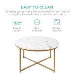 36" Faux Marble Accent Table - White/Gold