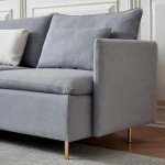 Grey L-Shaped Modular Sectional Couch with Gold Legs