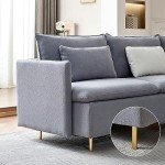 Grey L-Shaped Modular Sectional Couch with Gold Legs