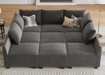 HONBAY Grey Velvet Sectional Sleeper Sofa with Storage