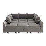 HONBAY Grey Velvet Sectional Sleeper Sofa with Storage