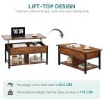 Rustic Brown Lift Top Coffee Table with Storage