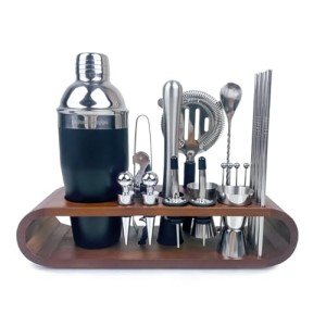 22-Piece Cocktail Shaker Set with Bamboo Stand