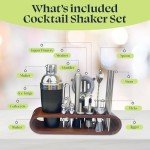 22-Piece Cocktail Shaker Set with Bamboo Stand
